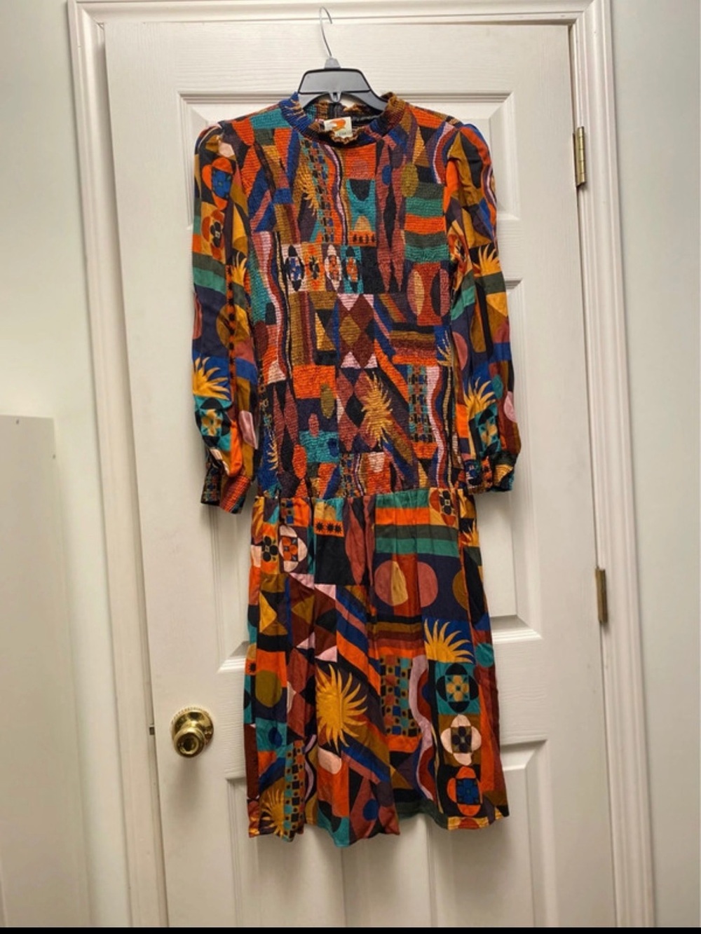 Farm Rio Geometric Print Long Sleeve Dress